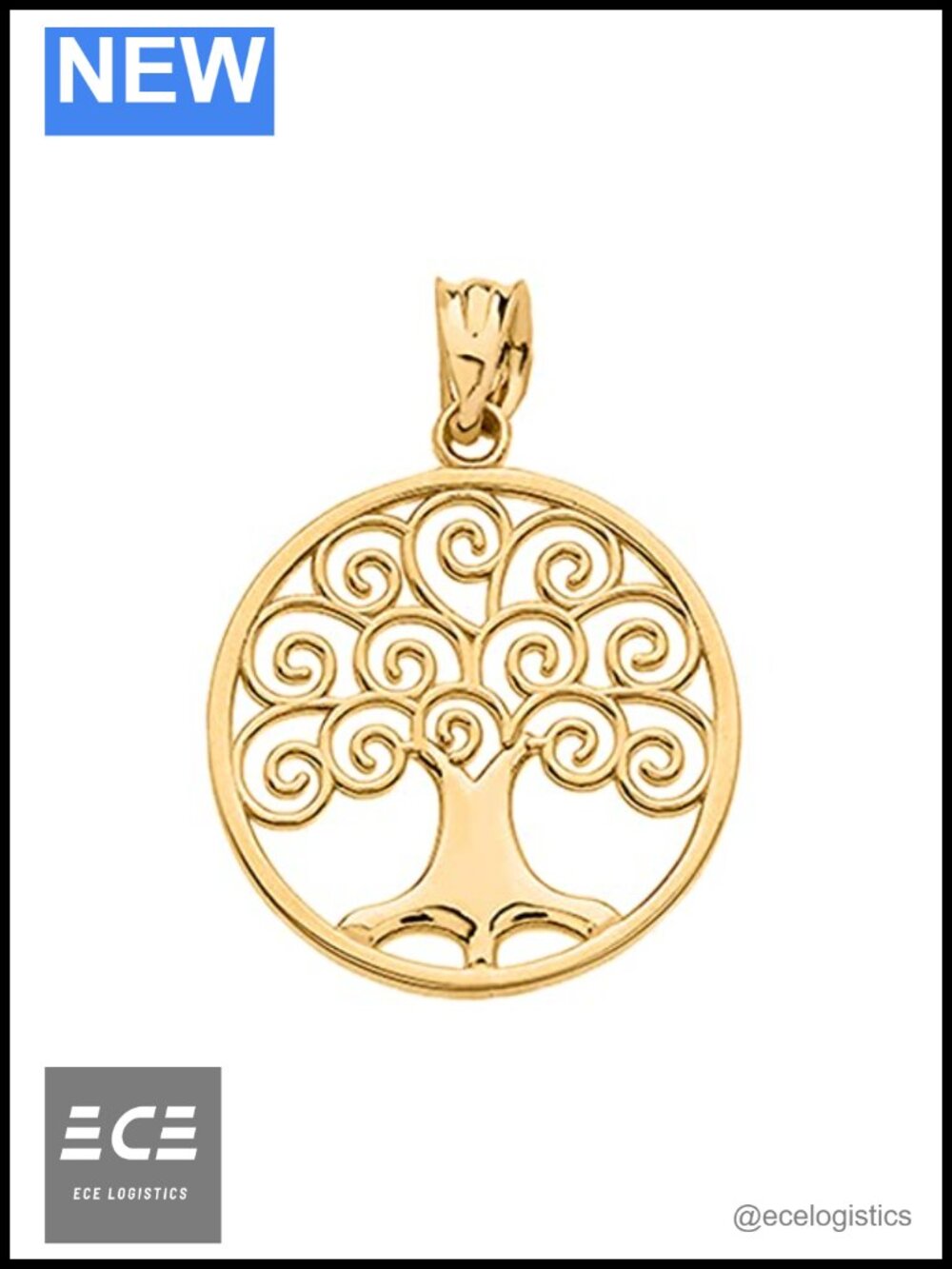 Tree of Life Openwork Charm Pendant Solid Gold